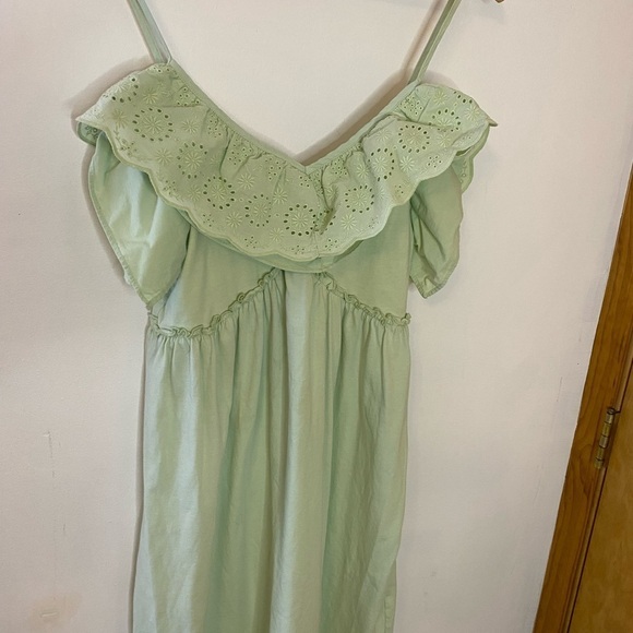 NWOT Zara Mint Green Eyelet Ruffle Midi Sun Dress - Picture 3 of 9